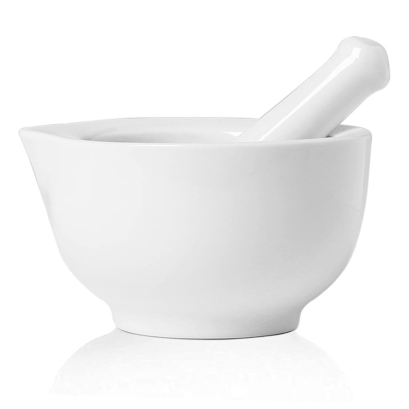 ONTUBE Mortar and Pestle Set, Ceramic Stoneware Spice Herb Grinder Pill Crusher Set (3.2 Inch) White