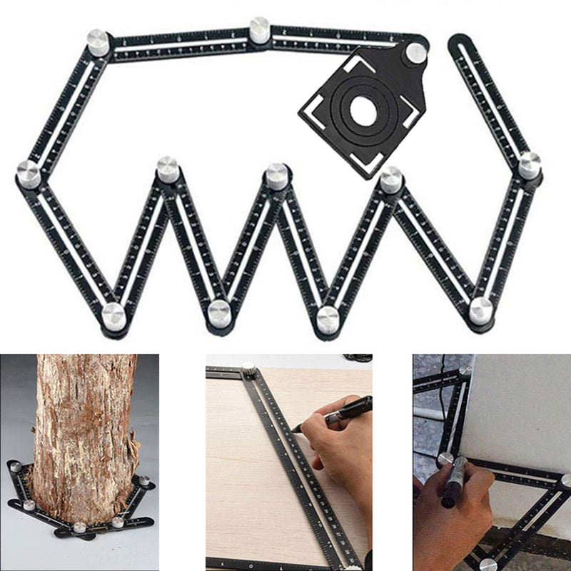 Multi-Angle Measuring Ruler,Multi Angle Tool,12-Sided Angle Measurement,Tile Holes Measure Ruler with 3-Holes Positioning Apertures,Upgrade Multi Angle Ruler/Metal/Black 12 Sections-3 Holes