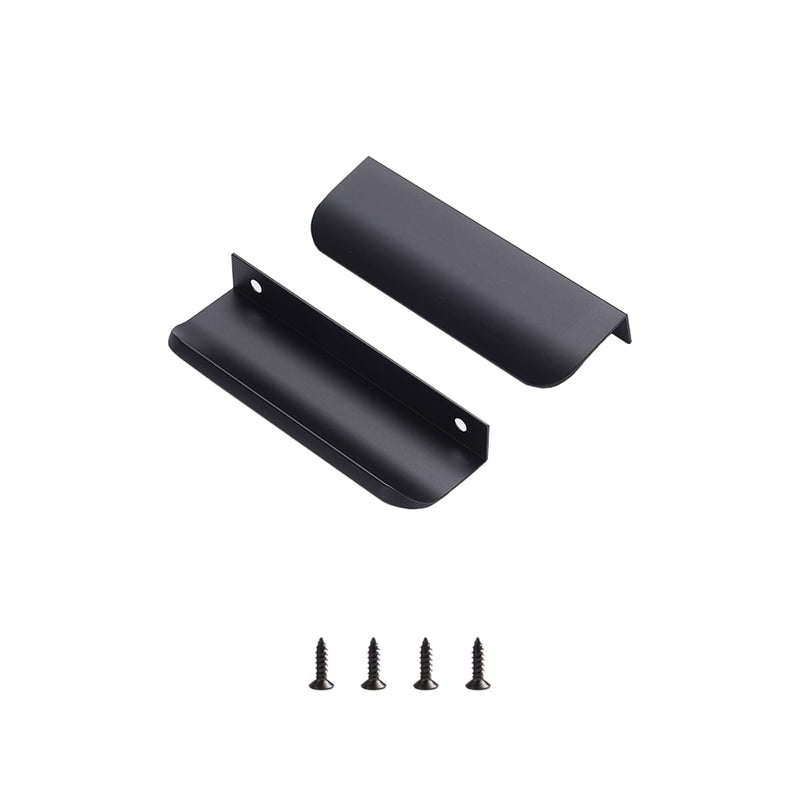 Satanga Edge Black Finger Pull for cabinets Kitchen Concealed Drawer pulls Aluminum Flat Hidden Back Mount Door Handle for Home 5Pack Modern 4.72" Overall Length Easy Installation 3-3/4" Hole Center 4.72" Overall Length Matte Black 5