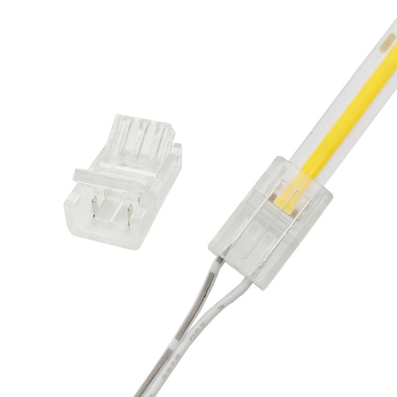2-Pin 8mm COB Strip to Wire Connector Unwired Clips Solderless Adapter Terminal Extension Connection for High Density LED Strips Lights 12V 24V (Pack of 10)