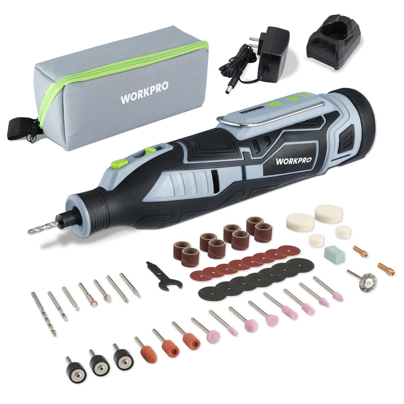 WORKPRO 12V Cordless Rotary Tool Kit, 5 Variable Speeds, Powerful Engraver, Sander, Polisher, 114 Easy Change Accessories, Craft Tool for Handmade and DIY Grey