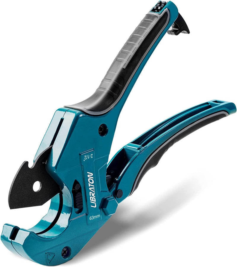 Libraton PVC Pipe Cutter, Up to 2-1/2", Ratchet Pipe Cutter Heavy-Duty, Pex Cutting Tool for Cutting PEX, PVC, PPR Plastic Hoses and Plumbing Pipe 2-1/2"(63mm)