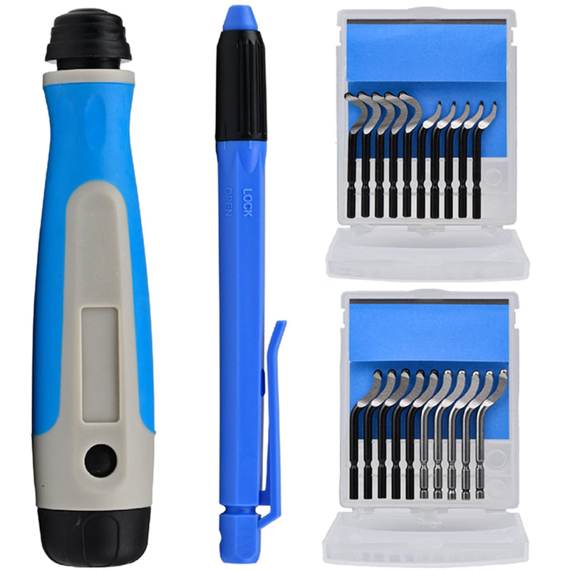 Deburring Tool with 2 Handles and 20 Pcs High Speed Steel Blades, Burr Remover Hand Tool for Resin, Plastics, Copper Pipes, PVC, and 3D Printing Works, Edge Burr Removing Tool