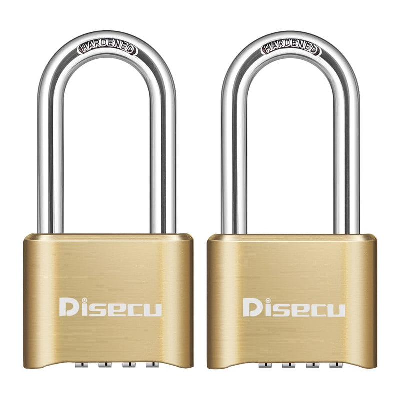 Heavy Duty 4 Digit Combination Lock 2.5 Inch Long Shackle Outdoor Waterproof Padlock for School Gym Locker, Fence, Gate, Case, Hasp Storage (Brass, 2 Pack) Brass