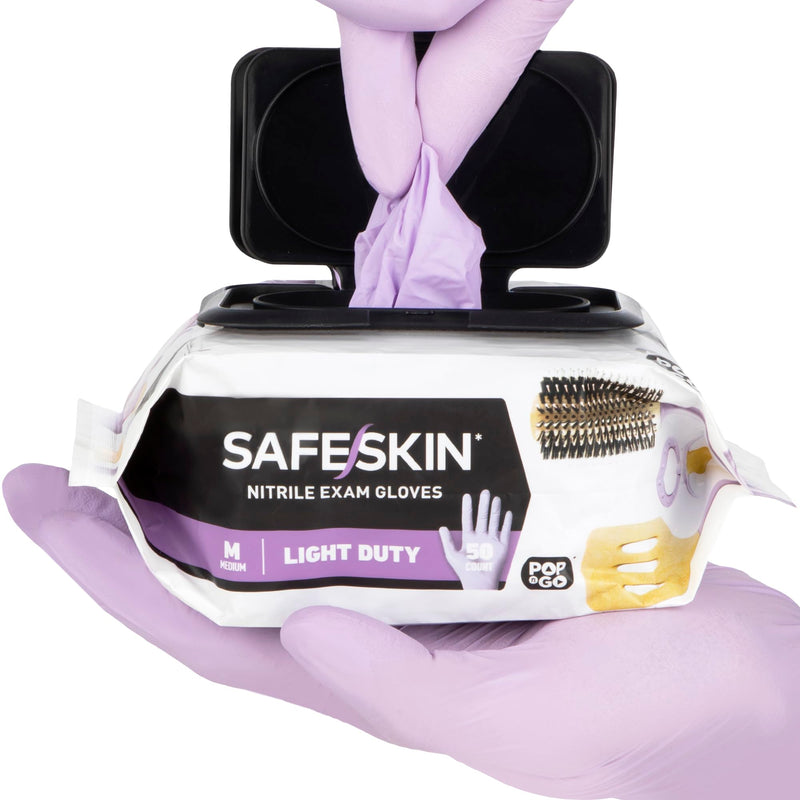 SAFESKIN Disposable Nitrile Gloves in POP-N-GO Pack of 50 or 200 Powder Free - Hair, Cleaning, Medical Use, Food Handling Medium (Pack of 50)