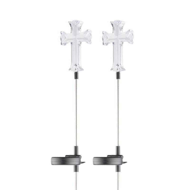 Alpine Corporation 34" Tall Outdoor Solar Powered Cross Pathway Light Stakes (Set of 2)