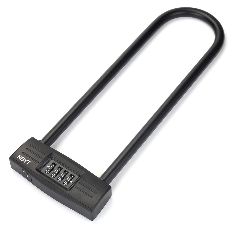U Bike Lock - Heavy Duty Combination Lock for Motorcycle Wheel, Office Door, Fence & Gate - Resettable, Long Combination U-Lock in Black - Steel/Zinc/PVC Construction - 13.78 x 4.7 x 1.1 Inches 11.22 inches Inside