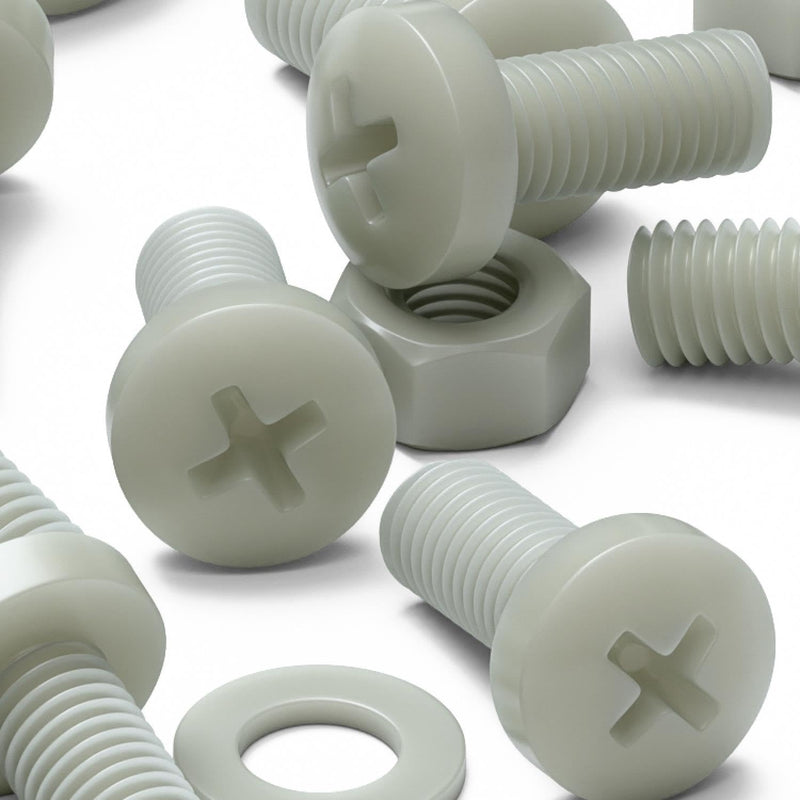 50x Glass Filled Reinforced Super Nylon Pan Head Crosshead Machine Screws, M8 x 20 mm, Plastic Nuts, Bolts & Washers (5/16 x 25/32 in)