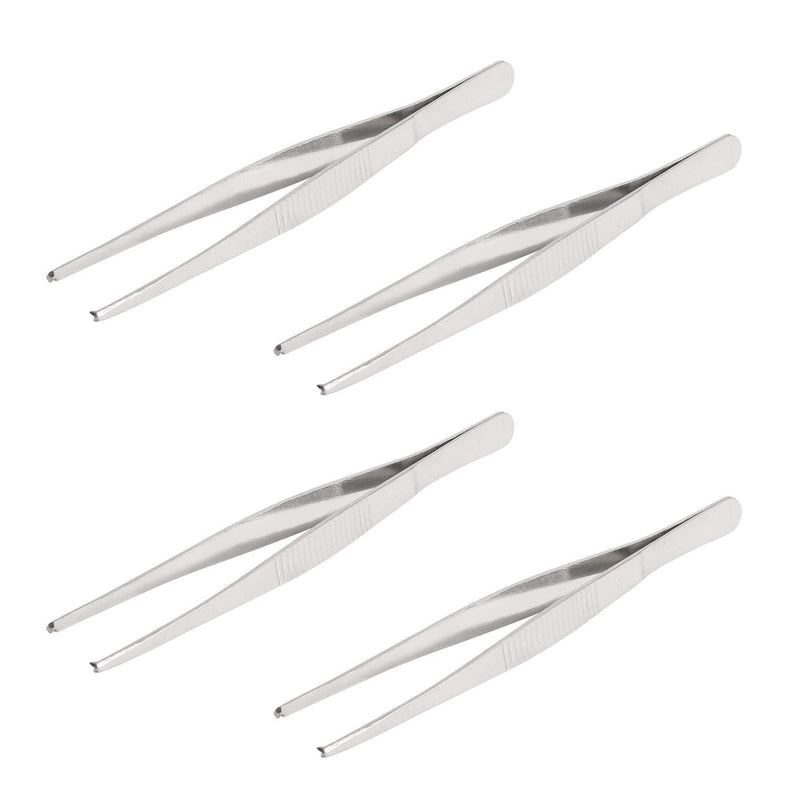 Aoje-Link Tissue Accessories Stainless Steel Tweezers, Pliers Tool, Rat Tooth Thumb Dressing Forceps, Serrated Forceps, Silver, 140mm,4pcs