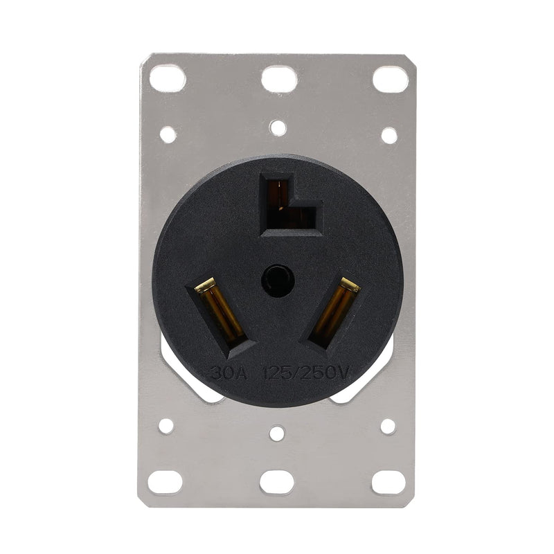 STARELO Flush Mounting Receptacle 10-30R, 30A 125/250V 3 Pole 3 Wire, No Grounding, Straight Blade, Outlet for Electric Dryers, Heavy Duty Industrial Grade Power Receptacle, (10-30R)