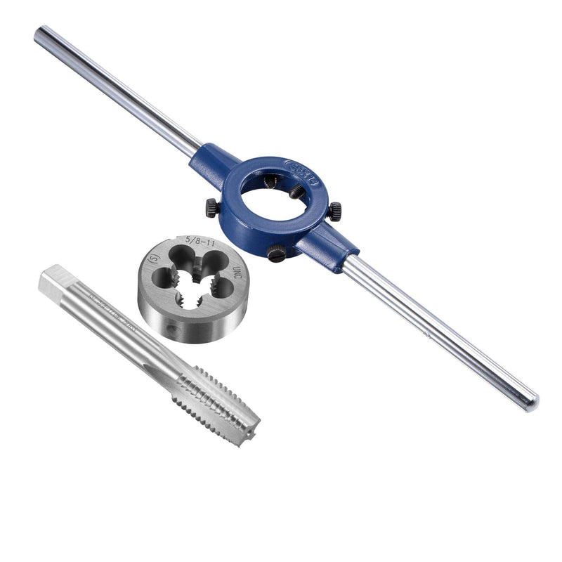 uxcell 5/8-11 UNC Tap and Die Set with 38mm Round Die Stock Handle Wrench, High Speed Steel Machine Thread Tap and Round Die Threading Tool