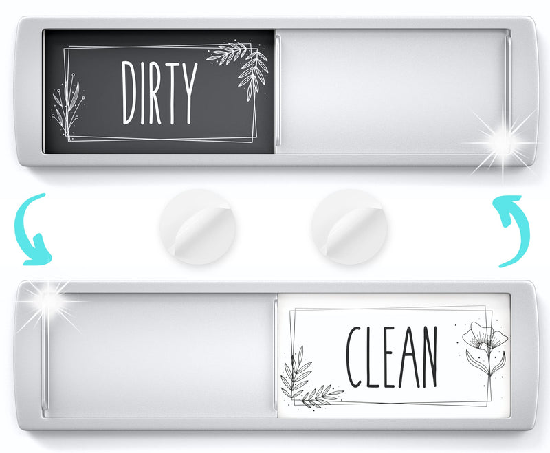 Stylish Dishwasher Magnet Clean Dirty Sign - 2 by 7 Inch - Ideal Clean Dirty Magnet for Dishwasher - Kitchen Organizer and Gadget - Nice Office, Home Farmhouse Decor White / Gray