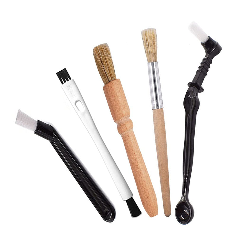 DXary 5 Pieces Coffee Brush Set Professional Espresso Brush Kit Include Wooden Coffee Grinder Machine Cleaning Brush and Nylon Espresso Brush for Coffee Machine Group Head (5)