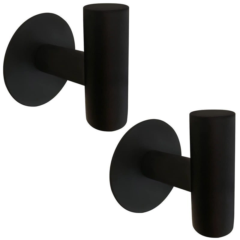 Matte Black Adhesive Wall Hooks 2 Packs, Heavy Duty Sticky Towel Hooks for Bathroom Kitchen Door, Wall Mounted Stick on Hook for Coat Towels Keys Robe (Black)