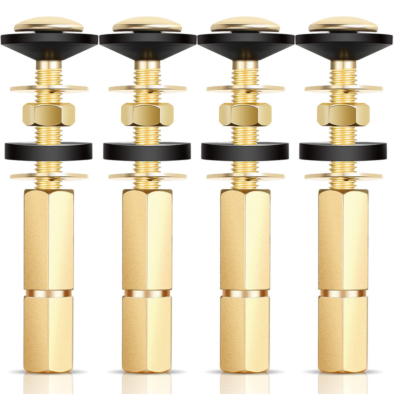 4 Pack Toilet Tank to Bowl Bolt Kit, Stainless Steel and Brass Plated Heavy Duty Toilet Bolts Rustproof Bolt Nut Washer with Long Nuts Double Rubber Washers for Toilet Tank Bolts and Seat Screws
