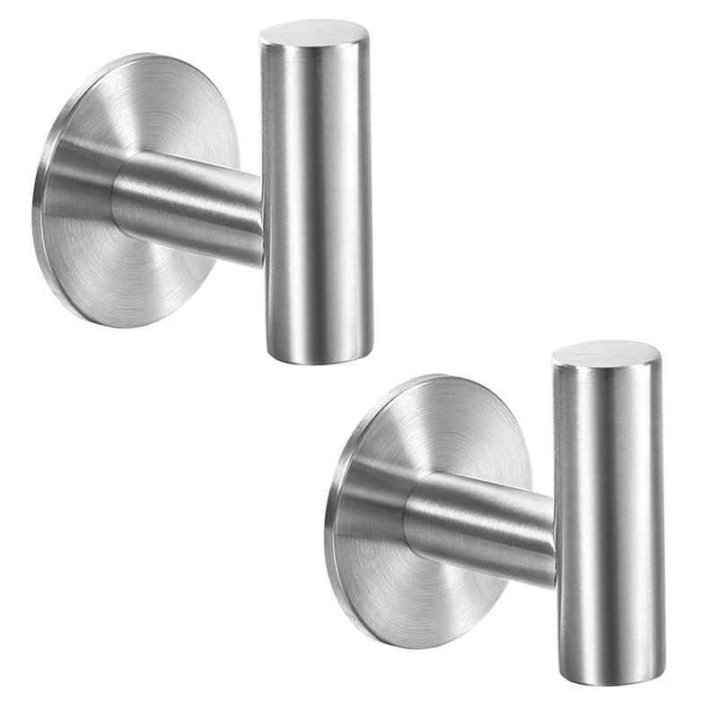 Vuzvuv Adhesive Hooks Brushed Nickel SUS304 Stainless Steel Towel Hooks Heavy Duty Waterproof Wall Hooks Self Adhesive Coat Robe Towel Hooks for Bathrooms Kitchen Hotel Wall Mounted Hooks - 2 Pack Silver-2 Pcs