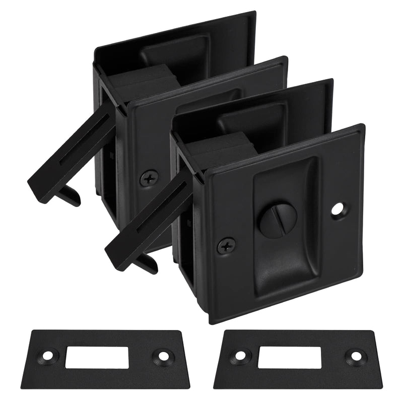 HOME MASTER HARDWARE Privacy Pocket Door Lock Pull Replace Damaged Or Old Sliding Door Locks Premium Quality Solid Brass Matte Black 2-3/4”x2-1/2”, for 1-3/8” Thickness Door (2 Pack) 2-3/4”x2-1/2” Black-2pack