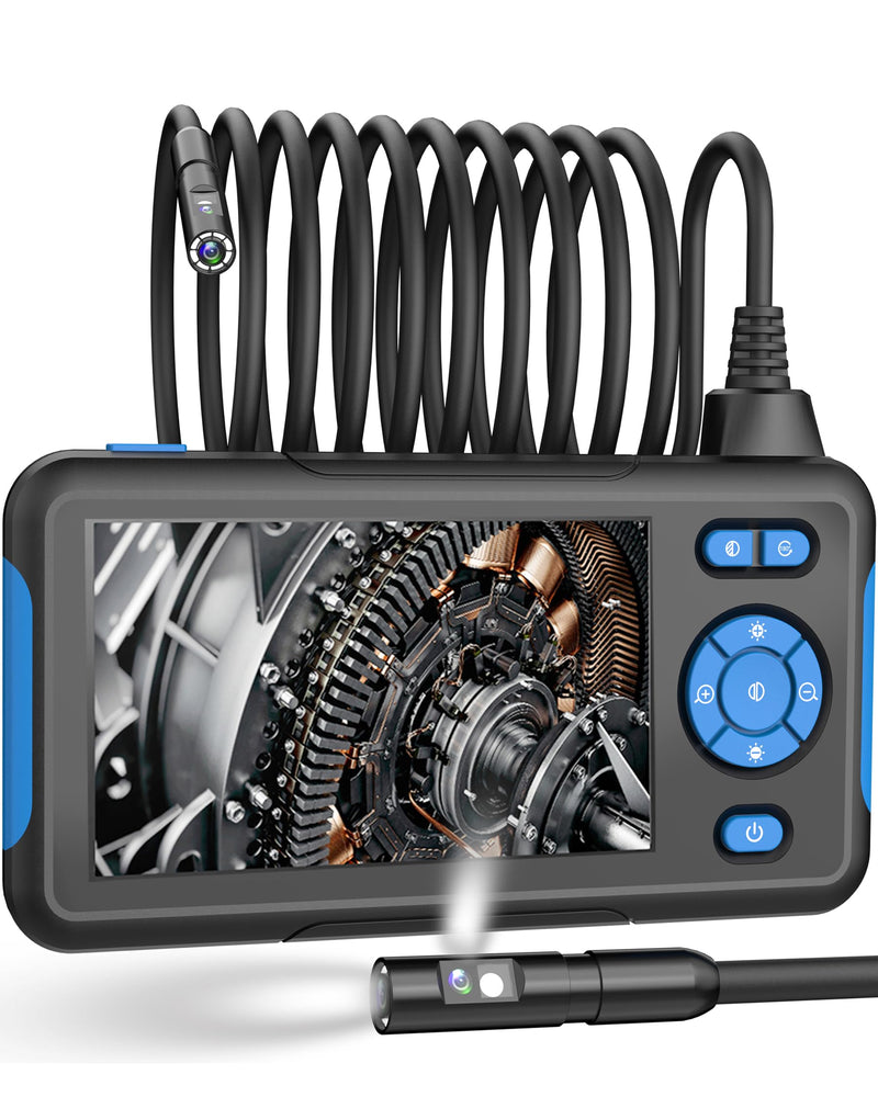 Dual Lens Industrial Endoscope, 1080P Digital Borescope Inspection Camera, 8.0mm IP67 Waterproof, with 4.3" LCD Screen Display, 8 LED Lights,16.5FT Semi-Rigid Cable Blue