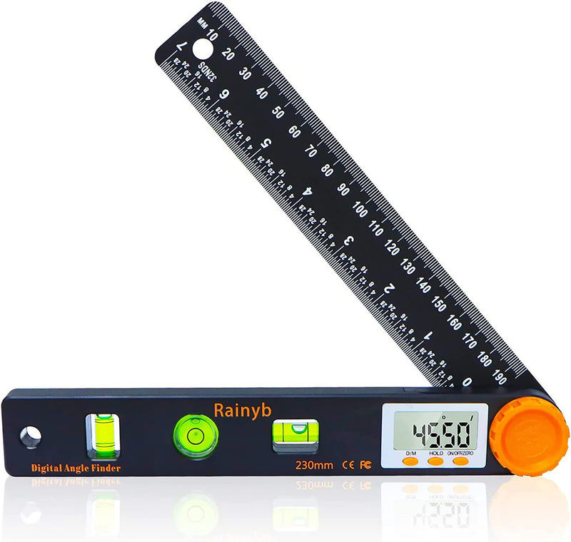 Rainyb Digital Angle Finder Tool 7inch 0-360 degree LED Digital Protractor with Horizontal Vertical Bubble Levels and Ruler Meter Accurate Tools for Carpenters,Woodworkers,Fabricators 7inch Angle Finder X 1