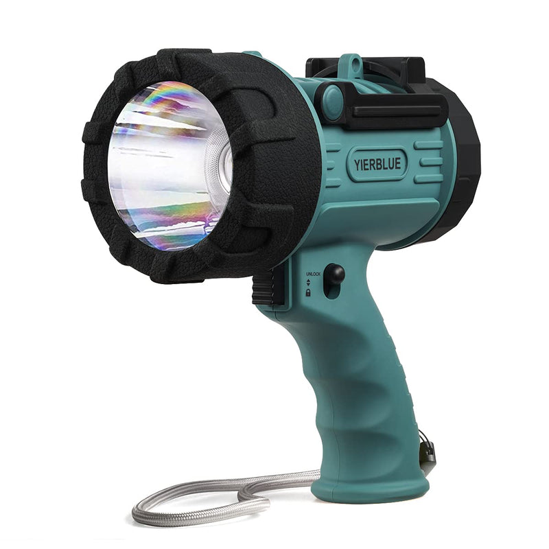 YIERBLUE Rechargeable Spotlight, Super Bright 90,000 High Lumen LED IP67 Waterproof Handheld Spotlight Long Lasting Large Flashlight Searchlight with Detachable Red Light Filter Green