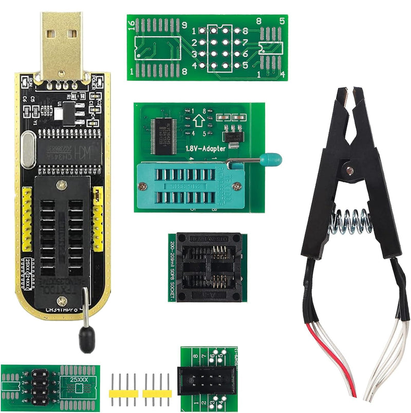 SOIC8 SOP8 Test Clip EEPROM Flash BIOS USB +1.8V Adapter + Soic8 Adapter Programmer Module Kit Set for EEPROM 93CXX / 25CXX / 24CXX + CH341A 24 25 Series