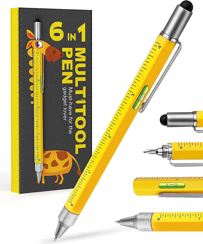 Multitool Pen Stocking Stuffers for Men: Gifts for Men Women Adults Dad Him Husband Who Have Everything Christmas Cool Gadgets Unique Birthday Gift Ideas Construction Engineer Woodworkers Carpenter 1 Yellow