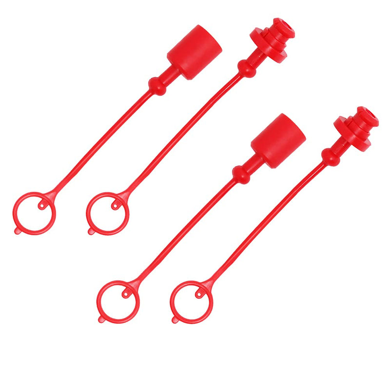 2sets ISO5765-1/4" Hydraulic Coupler Dust Cap,2 Dust Caps + 2 Plugs | Fits Sub-Compact Tractor Male + Female Hydraulic Quick connectors, Red Cap with Retention Ring Keeps Cap Attached to Hose 2 sets ISO5765-1/4"