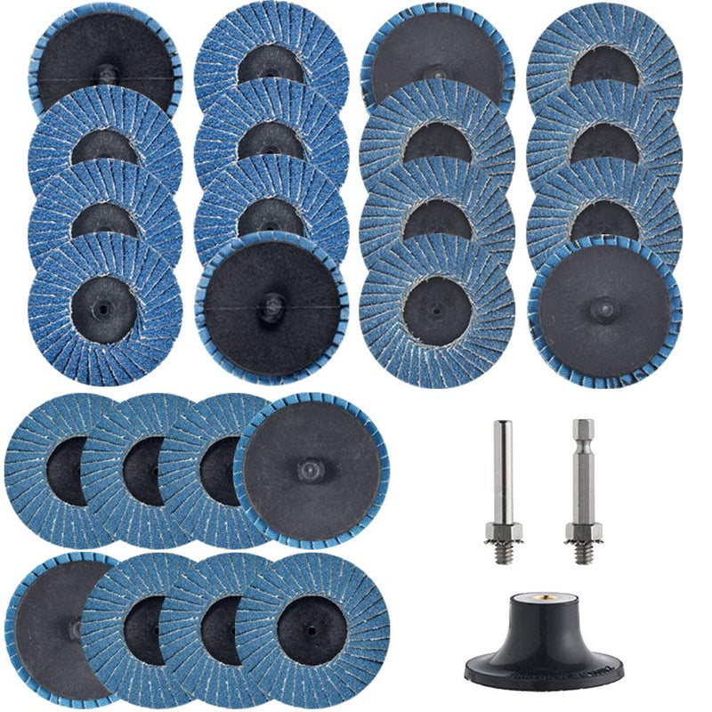 24 Pcs 2 inch Roll Lock Flap Discs with 1/4" Holder Die Grinder Attachments T27 Zirconia Flat 36/60/80 Grit Grinding Wheels for Surface Prep Flap 25Pack Mix - NewNest Australia