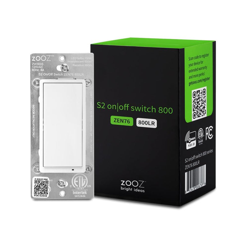 Zooz 800 Series Z-Wave Long Range S2 On Off Switch ZEN76 800LR, White | Simple Direct 3-Way and 4-Way Solution (Works with Regular Switches, No Aux Switch Needed) | Z-Wave Hub Required 800LR S2 On Off Switch ZEN76