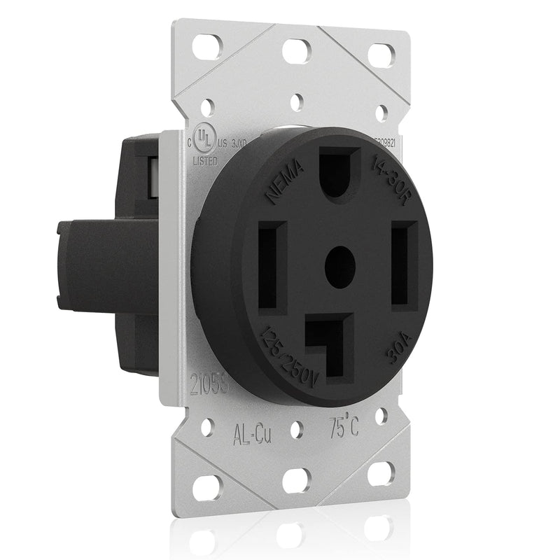 ELEGRP 30 Amps 125/250V Dryer Outlet, Flush Mounting Power Outlet, NEMA 14-30R, Straight Blade Heavy Duty Dryer Receptacle, Grounding, 3 Pole 4 Wire, UL Listed, 1 Pack NEMA 14-30R Outlet