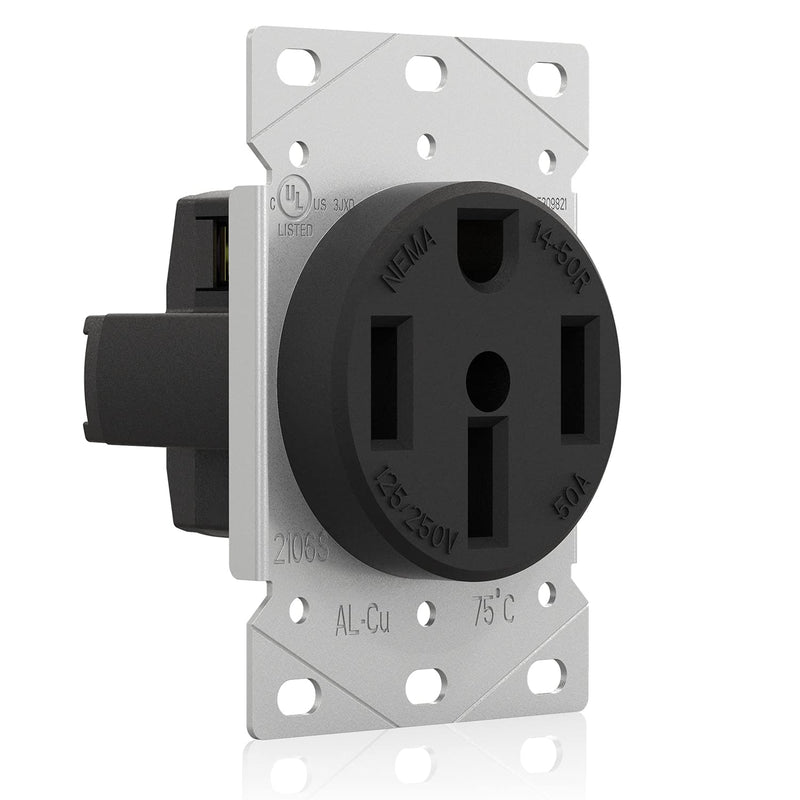 ELEGRP 50 Amps 125/250V Range Oven Stove Receptacle, Flush Mounting Power Outlet, NEMA 14-50R, Straight Blade Heavy Duty Range Receptacle, Grounding, 3 Pole 4 Wire, UL Listed, 1 Pack NEMA 14-50R Outlet
