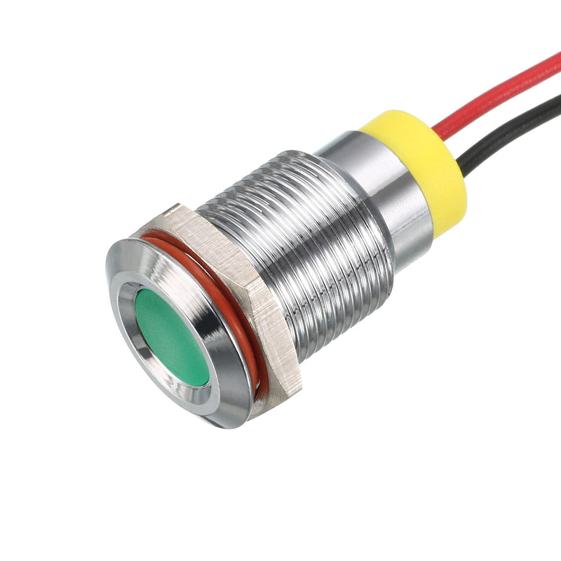 uxcell Signal Indicator Light AC/DC 110V 12mm Dash Lamp Flush Panel Mount Green LED Metal Shell