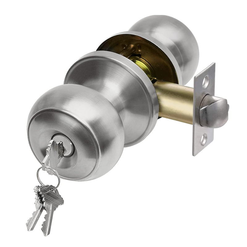 CML Hardware Keyed Entry Door Knob Set, Entrance Door Lock in Solid Stainless Steel for Exterior and Interior, Round Ball Handle, 1 Pack Stain Stainless