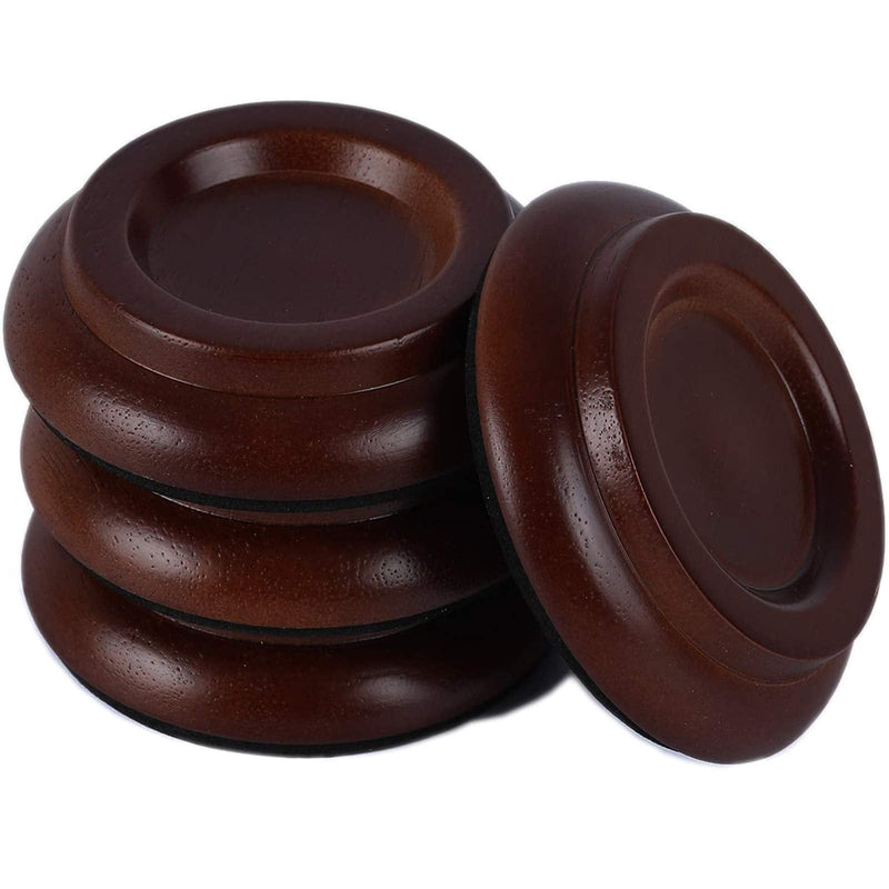 4Pcs Piano Caster Cups Grand Upright Piano Wheels Feet Floor Protectors, Solid Wood Casters Cups Wood Sliders Caster Pads with Non-Slip & Anti-Noise Foam Set of 4, Brown