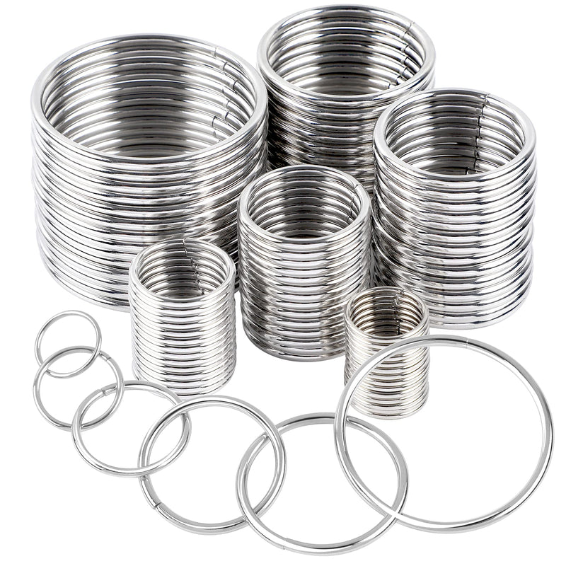 90Pcs 6 Sizes Silver Metal O Rings Multi-Purpose Heavy Duty Round Ring for Hardware Bags Belts Dog Leashes Hanging Basket DIY Craft Supplies 0.59in,0.78in,0.98in,1.25in,1.49in,1.96in