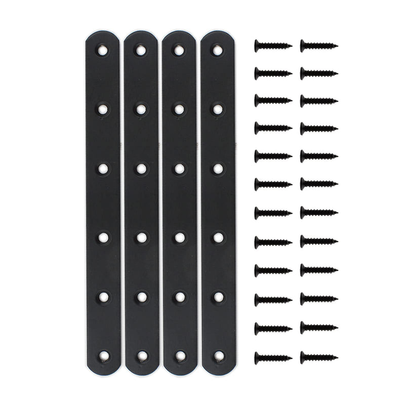 4 Pack Flat Mending Plate for Wood, ULIFESTAR Black Iron Flat Straight Brace Brackets Metal Repair Fixing Wood Brace Joining Plates Connector for Repairing Wooden Furniture with Mounting Screws 200x20x3mm/8x0.79x0.12"