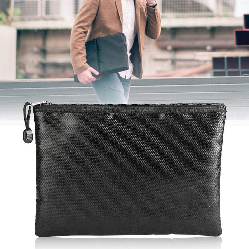 Fireproof Money Bag (2000℉), Fireproof Document Bags, Fireproof Bag, Money Bag, Bank Cash Bag with Zipper & Strap, Suitable for A5 Documents, Bank Inventory, Passport (Black) Black
