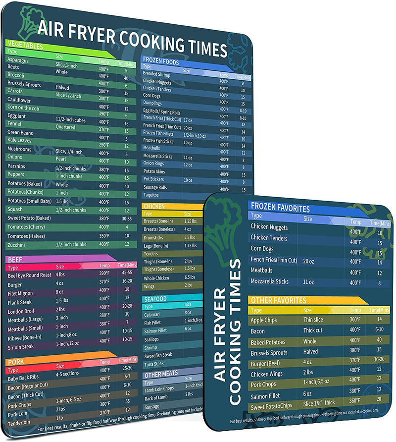 Air Fryer Accessories Cook Times,Air Fryer Magnetic Cheat Sheet Set,Air Fryer Chart Magnet Sheet- Quick Reference Guide for Cooking and Frying (Air Fryer Accessories) Air Fryer Accessories
