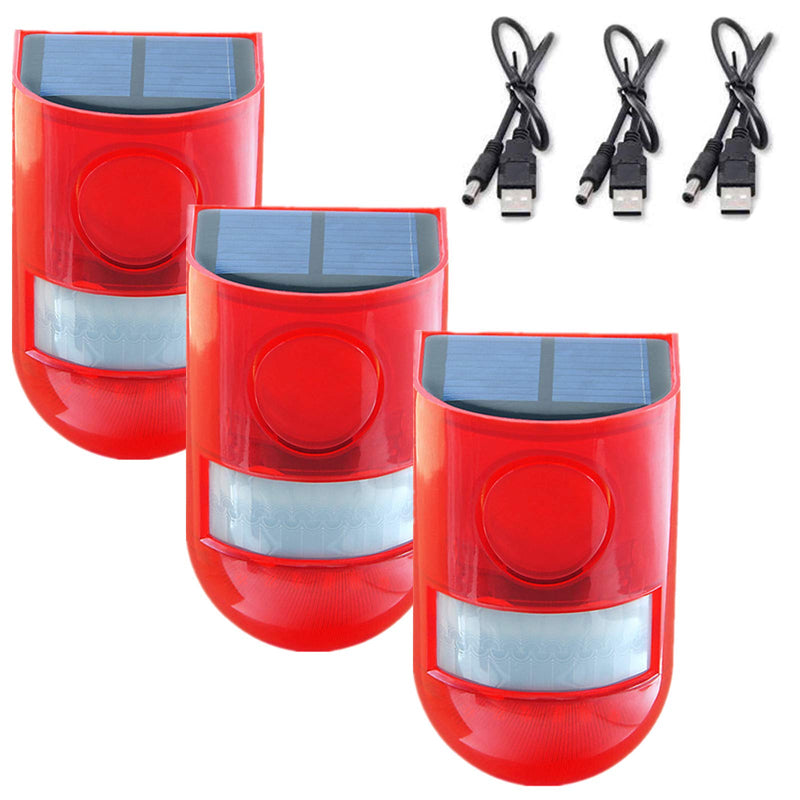 ChunHee Solar Sound & Light Alarm Outdoor Motion Sensor 129db Siren Sound Alert & 6LEDs Flash Warning Security Alarm System for Villa, Farm, Chicken Coop,Yard, Garden 3Light