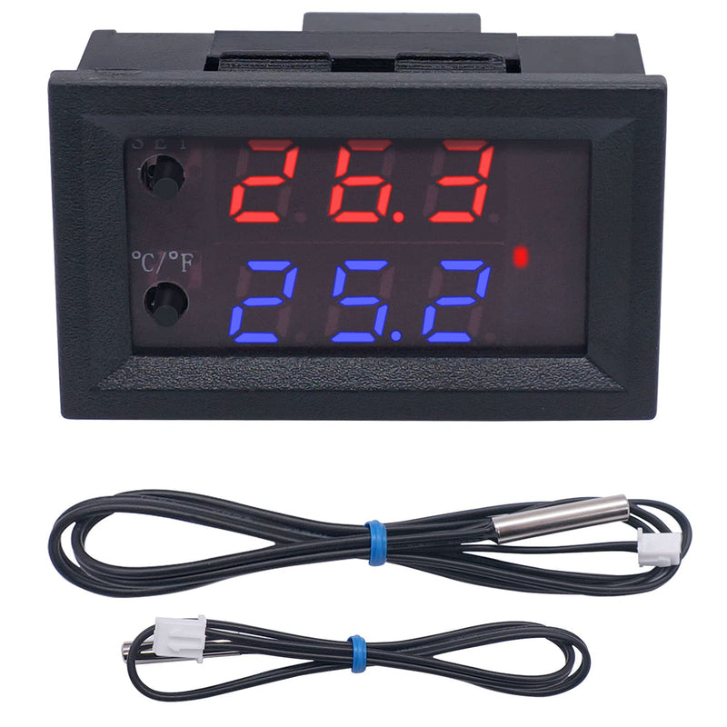 Twidec/DC 12V Temperature Controller Programmable -50 to 110 ℃ (-58 to 230 °F) Red/Blue LED Display Monitor Heating/Cooling Thermostat Control Module with NTC 10K Waterproof Sensor Probe