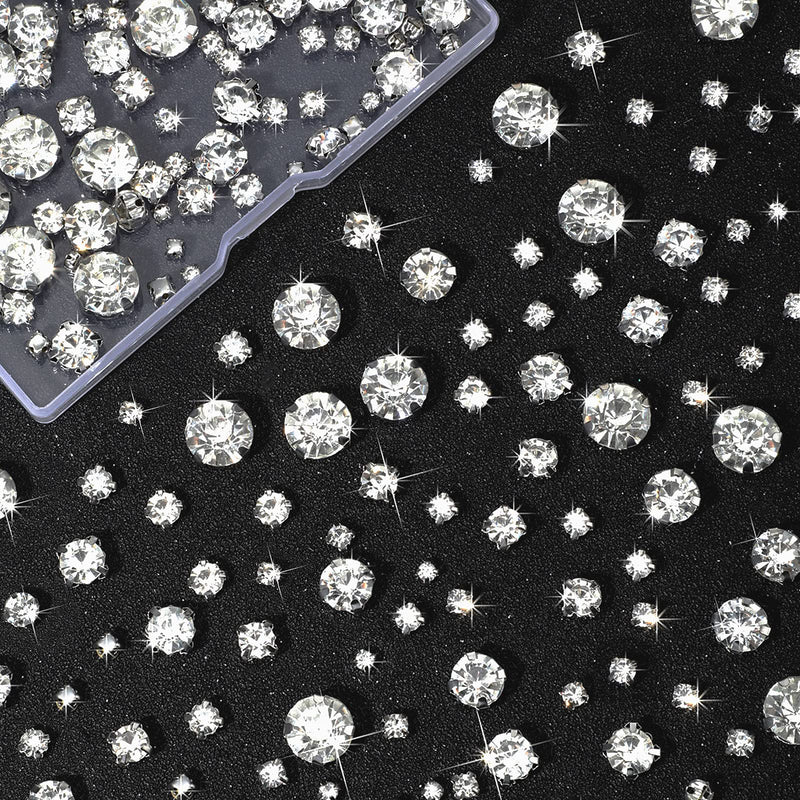 Syhood 200 Pcs Crystal Sew on Rhinestone Glass Claw Rhinestone 3 to 10 mm Flat Back Glass Clear Gems Stones for Craft, Jewelry, Clothes, Costume, Shoes, Dress, Garments, Mixed Size