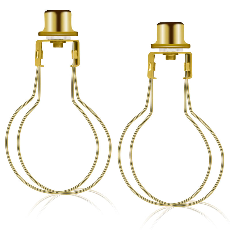 2 Pack Round Lamp Shade Light Bulb Clip Adapter, ALUCSET Lampshade Holder Clip on with Lamp Shade Attaching Finial Top Bracket Holder Support Fitter Parts Converter (Set of 2, Gold)