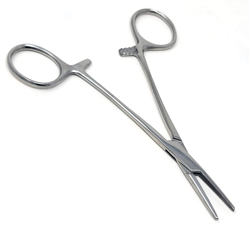 Mosquito Hemostat Locking Forceps 5" Straight with Full Serrated Jaws Ideal for Clamping, Fishing, Firefighters Nurses Doctors + More (Silver) Silver