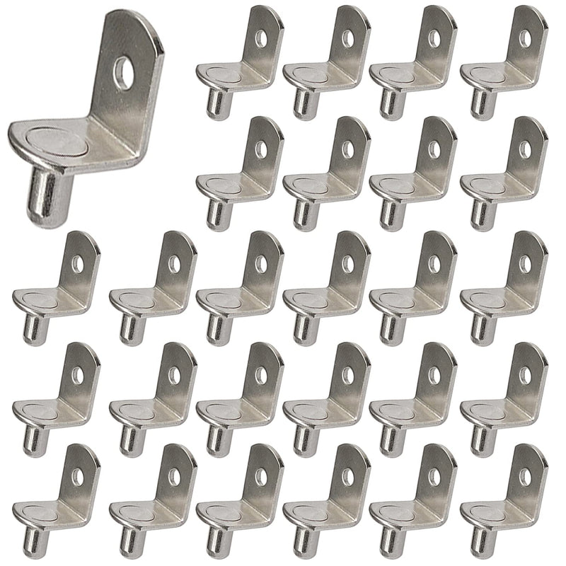 50 Pack Shelf Support Pegs, 6mm Metal Nickel L-Shaped Support Pegs with Hole, Cabinet Support Pins for Furniture Shelves Bracket Silver