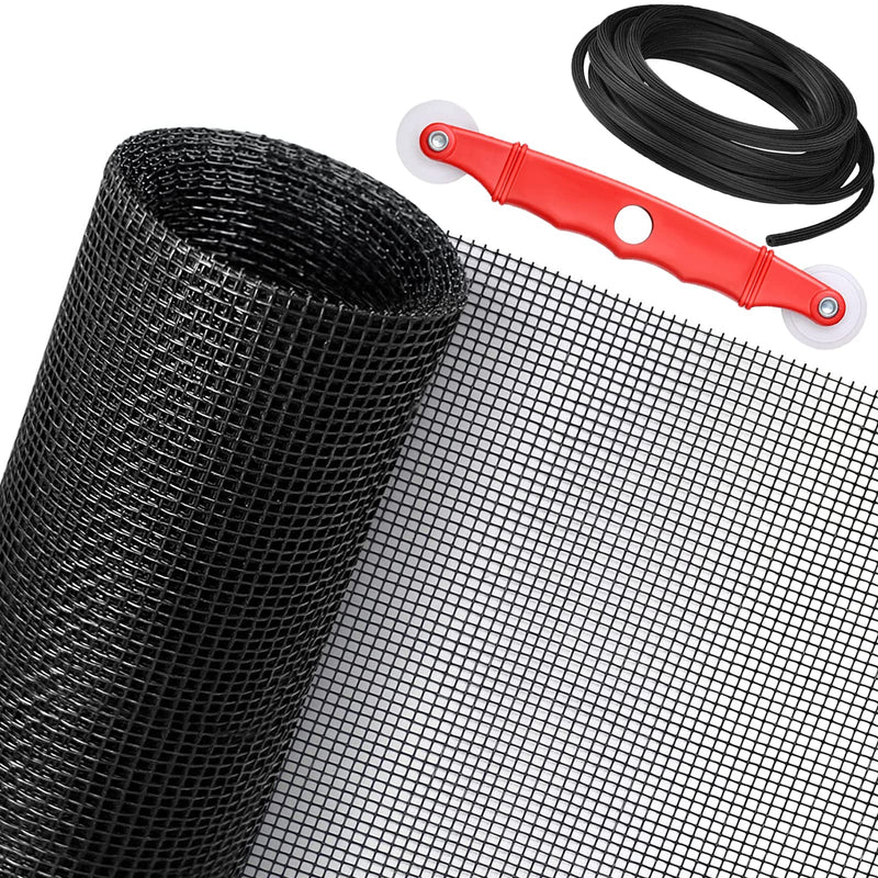 Window Screen Replacement Kit, 48'' x 99'' Fiberglass Screen Mesh with Rolling Tool and Screen Retainer Spline, DIY Adjustable Screen Door Mesh for Window, Door and Patio, Black 48'' x 99''
