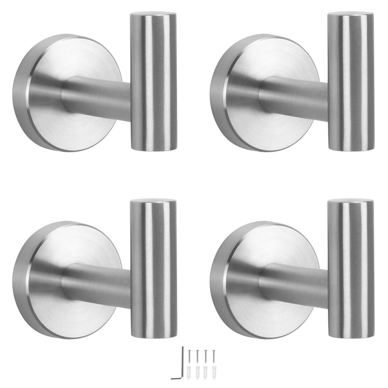 NearMoon Bath Towel Hooks- SUS 304 Stainless Steel Robe Hook Holder, Heavy Duty Coat Hook for Bathroom Livingroom Hotel Kitchen Garage, Wall Mounted- 4 Pack (Brushed Nickel) Brushed Nickel