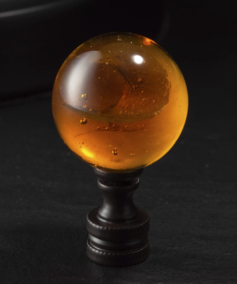 Qc 1 Pack Tawny Crystal Lamp Finial Cap - Handmade, Ball Shaped Patterned Glass with Screw Knob Base, Decoration Accessories for Table and Floor Lamp Shade Top (2 Inches Tall, Bronze Finish)