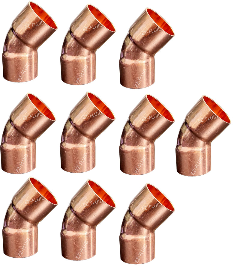 (10-Pack) EZ-FLUID Plumbing 1" C X C Copper 45 Degree Elbow,LF Short Turn Pressure Copper Fittings with Sweat Solder Connection for Residential,Commercial 10 1 Inch