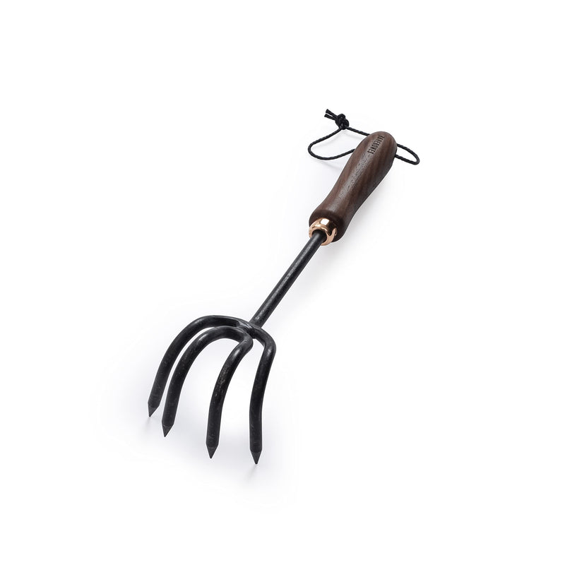 Barebones Cultivator - Weed Remover Tool - Garden Rake and Weeding Tool for Yard Work - Stainless Steel Cultivator for Raking Soil (Walnut/Black) Walnut/Black