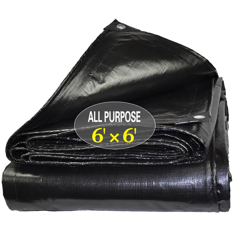 Tarps Heavy Duty Waterproof 6x6ft,TEZONG 12Mil Poly Tarp Multipurpose Tarpaulin Outdoor Cover Black for Emergency Rain,Patio Furniture,Roof,Camping,Car,Pool Black-12 Mil